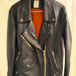 Free People Leather Moto Jacket. Size: Small, Color: Black.